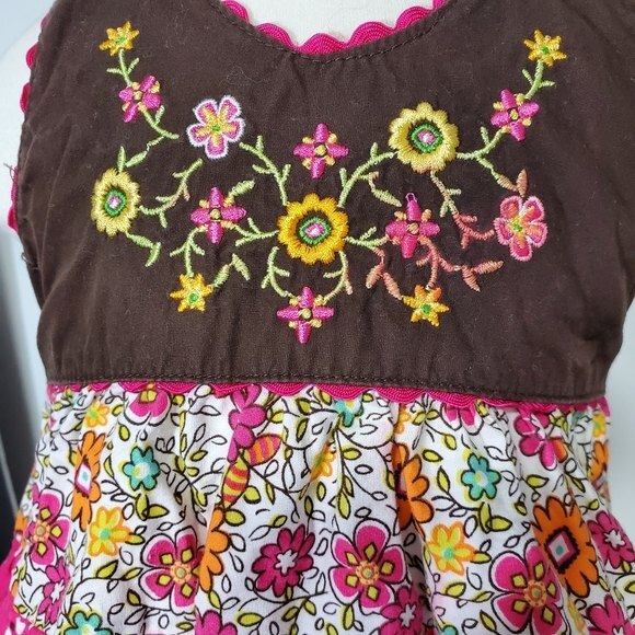 Blueberi Boulevard floral Summer Halter dress Size 12M Cotton Brown Pink - Picture 9 of 9